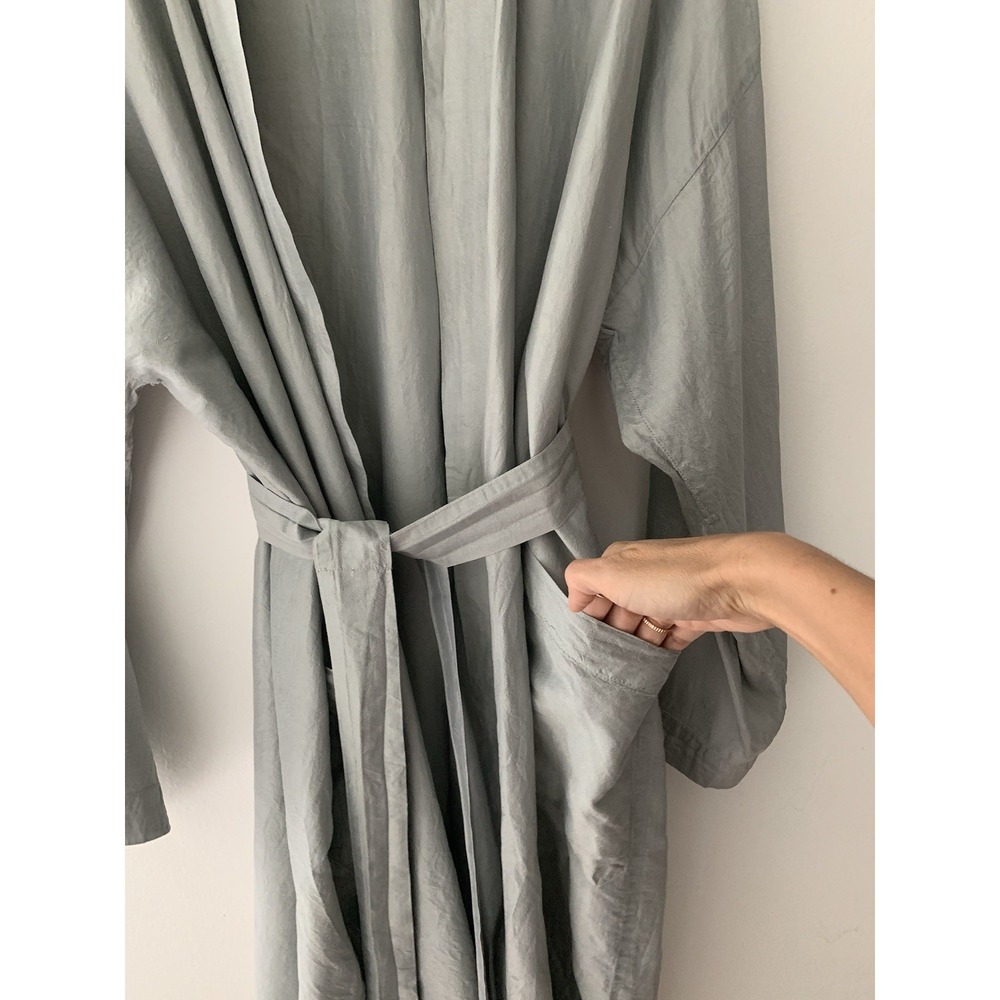 VTG Icy Muted Blue 100% Thai Silk Handwoven Lounge Old Money Quiet Luxury Unisex - Picture 4 of 12